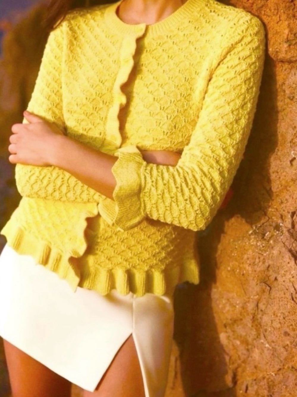 Zara Yellow Ruffle-Trim Knit Cardigan